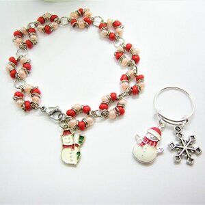 Snowman Bracelet and Ring Adjustable Jewelry Set